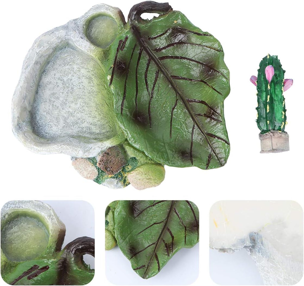 POPETPOP Reptile Water Dish: Cactus Shape Resin Reptile Feeding Dish for Bearded Dragon, Lizard, Spider