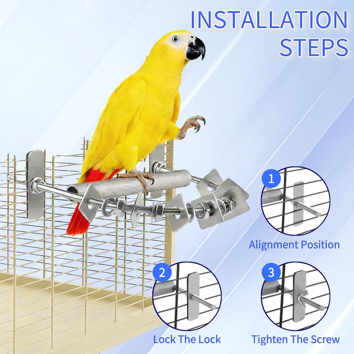 8.3 * 7.3In Parrot Chewing Toy, Long-Lasting Stainless Steel Bird Perch with Durable Chew Parts for Large Birds, Cockatiels, Macaws, African Greys, for Cage Use