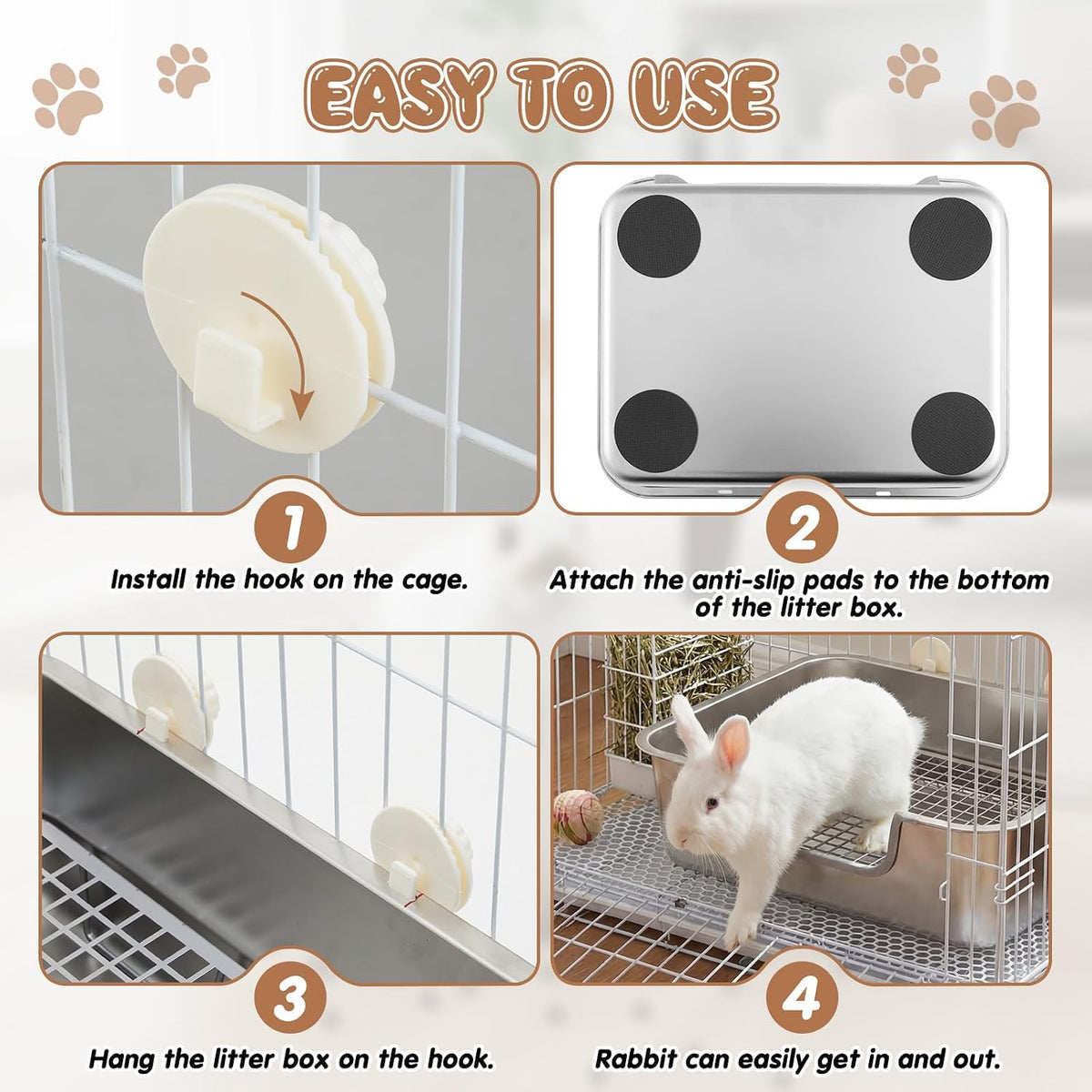 2 Pcs Rabbit Litter Box, XL Stainless Steel Bunny Litter Box with Grid&hook