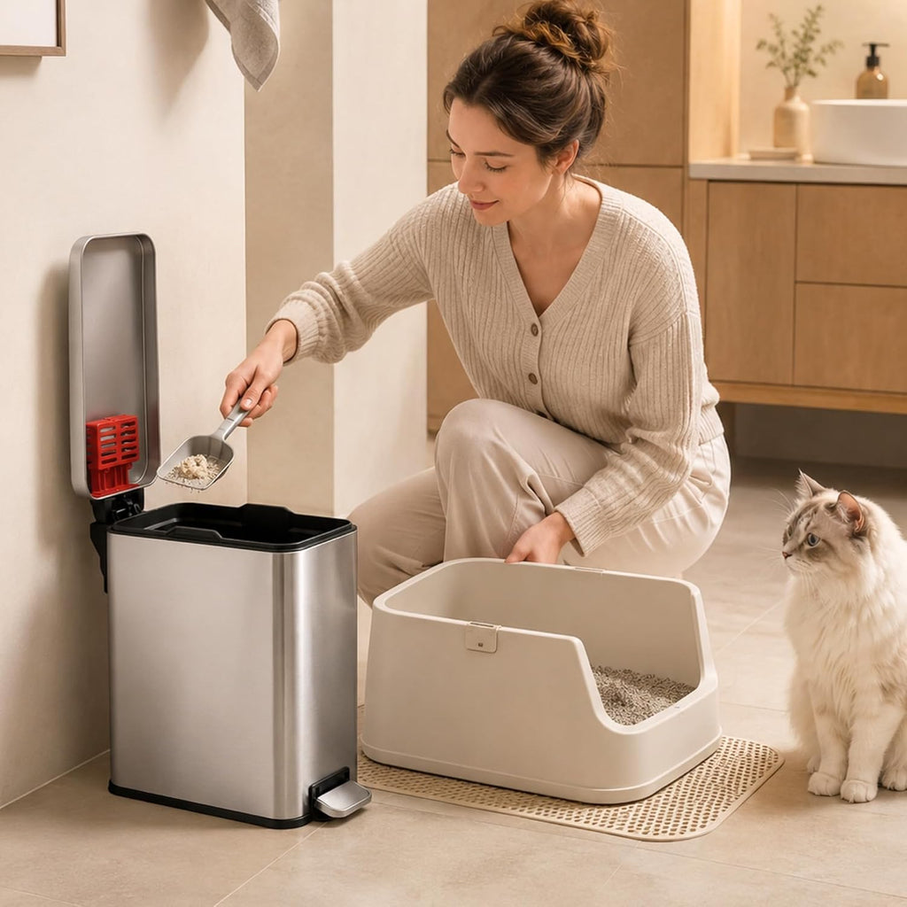 iTouchless 3 Gallon Cat Litter Waste Bin with AbsorbX Odor Filter, Use Any Bag, No Special Refills, Pet Waste Receptacle, Step Pedal Soft Close Metal Garbage Bin, Litter Box Sidekick, Stainless Steel