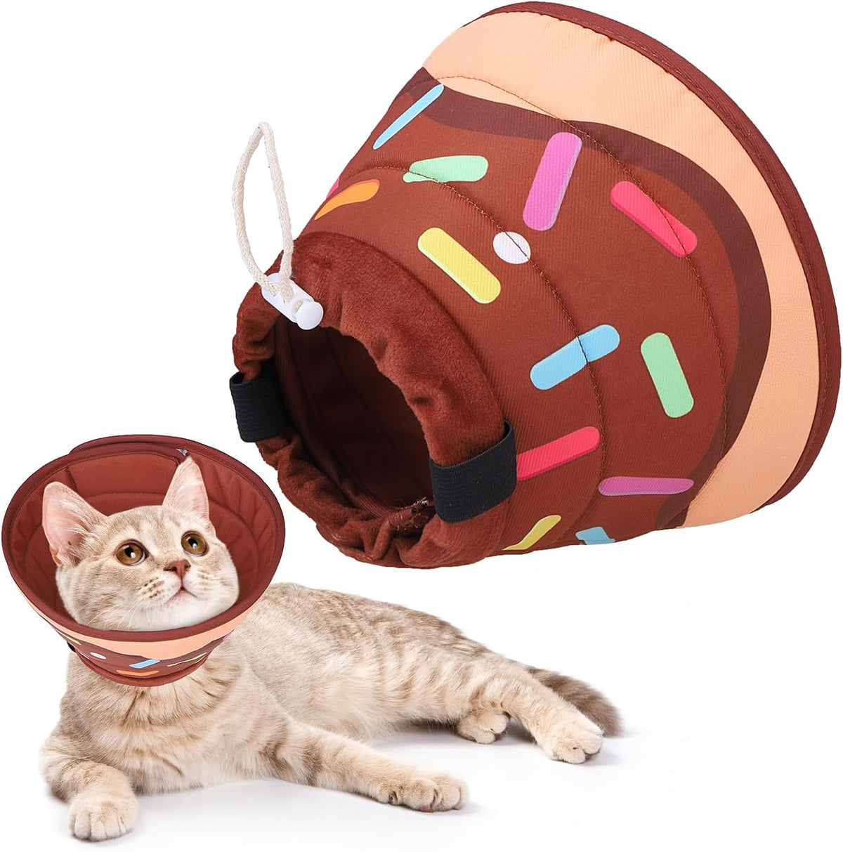 Cat Cone Collar Soft, Adjustable Cat Cones to Stop Licking, Foldable Donut Water Resistant Pet Recovery Neck E Collars After Surgery, Kitten Elizabethan Collar for Small to Large Cats,Brown L