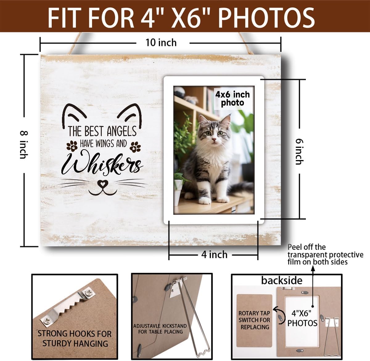 Cat Memorial Gifts for Loss of Cat, Pet Picture Frame Cat Memorial Picture Frame, Cat Loss Sympathy Gift for Women, Family, Pet Memorial Gifts Cat, Loss of Cat Memorials 4x6 Photo Frame