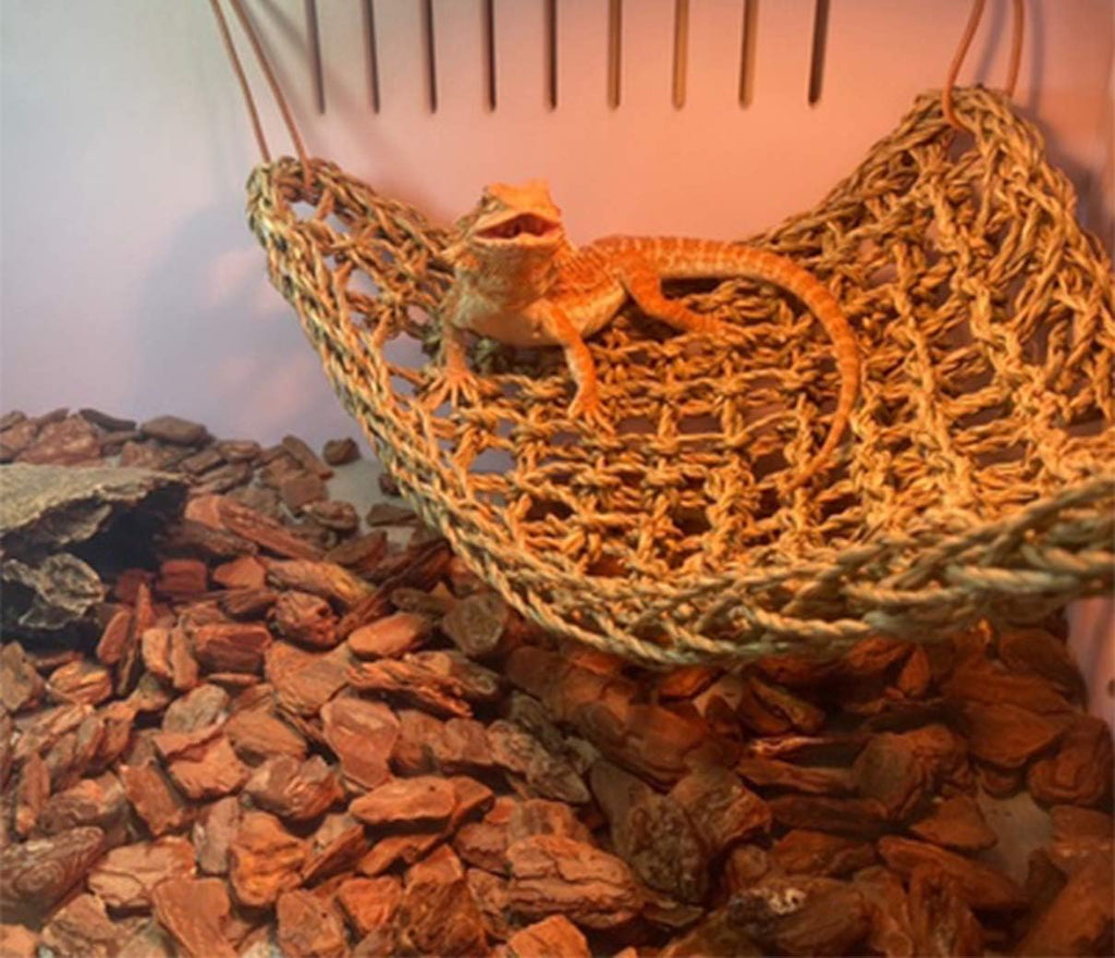 Tfwadmx 2 Pack Bearded Dragon Hammock, Reptile Climbing Decor, Lizard Lounger 100% Natural Seagrass Fabric Hammock for Reptiles, Geckos, Anoles, Iguanas, Hermit Crabs, Triangular