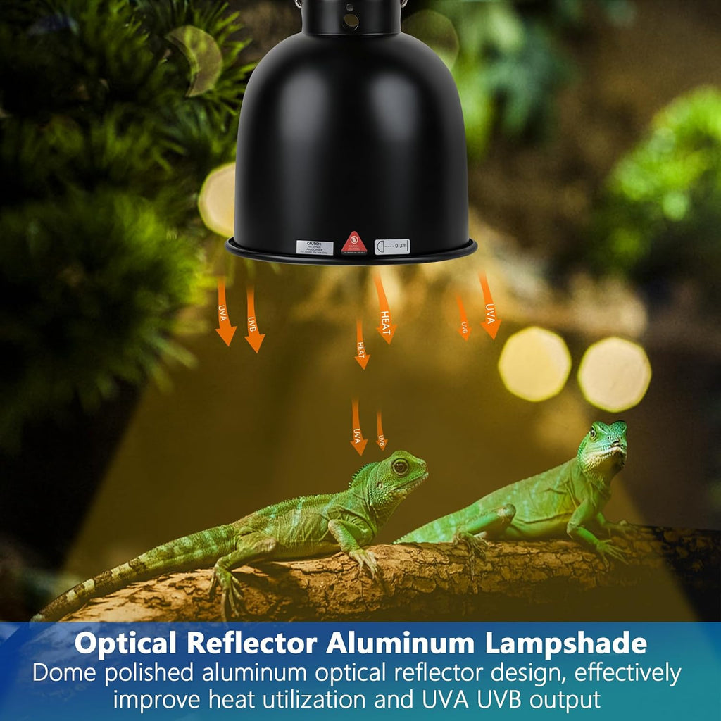 Reptile Light Fixture, 5.5 inch Optical Reflection Deep Dome Heat Lamp Fixture, UVB Heat Basking Lamp Fixture for Amphibian Reptile Terrariums
