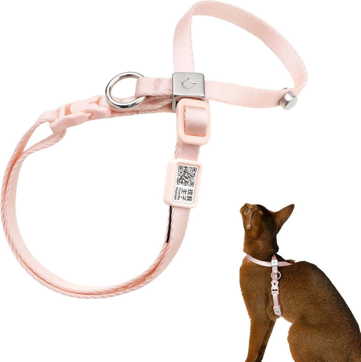 Escape Proof Cat Harness Anti-Choke Quick Release, Blush Pink