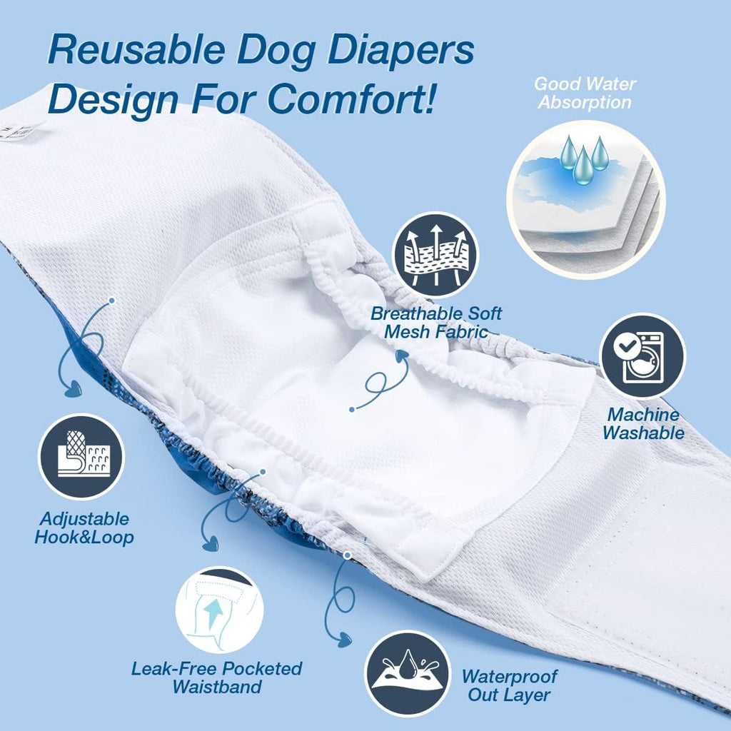 Pet Soft Dog Belly Bands - Washable Dog Diapers Belly Band for Male Dogs, Reusable Male Dogs Wraps 3pack for Doggy Puppy (Blue Plaid, M)