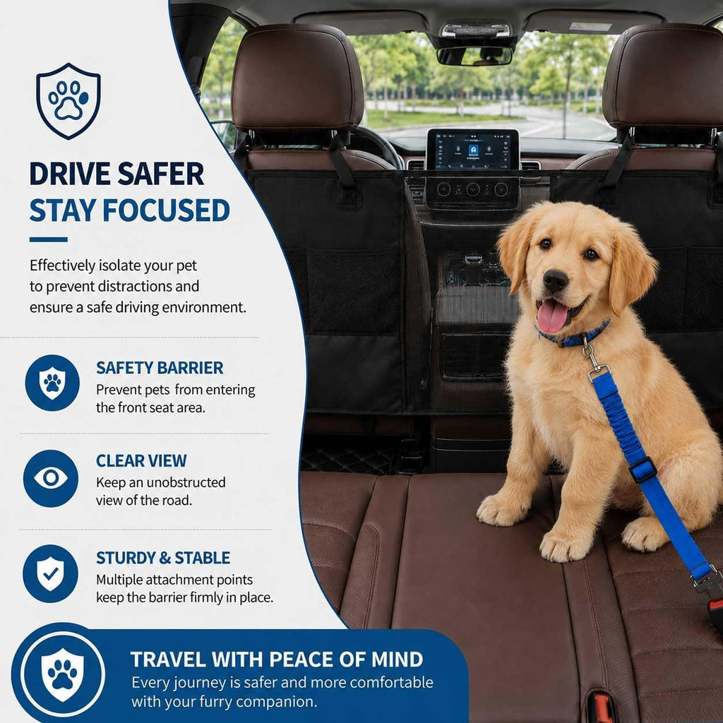 Dog Car Barrier Set with Organizer,Car Divider Net Include Pet Seat Belt