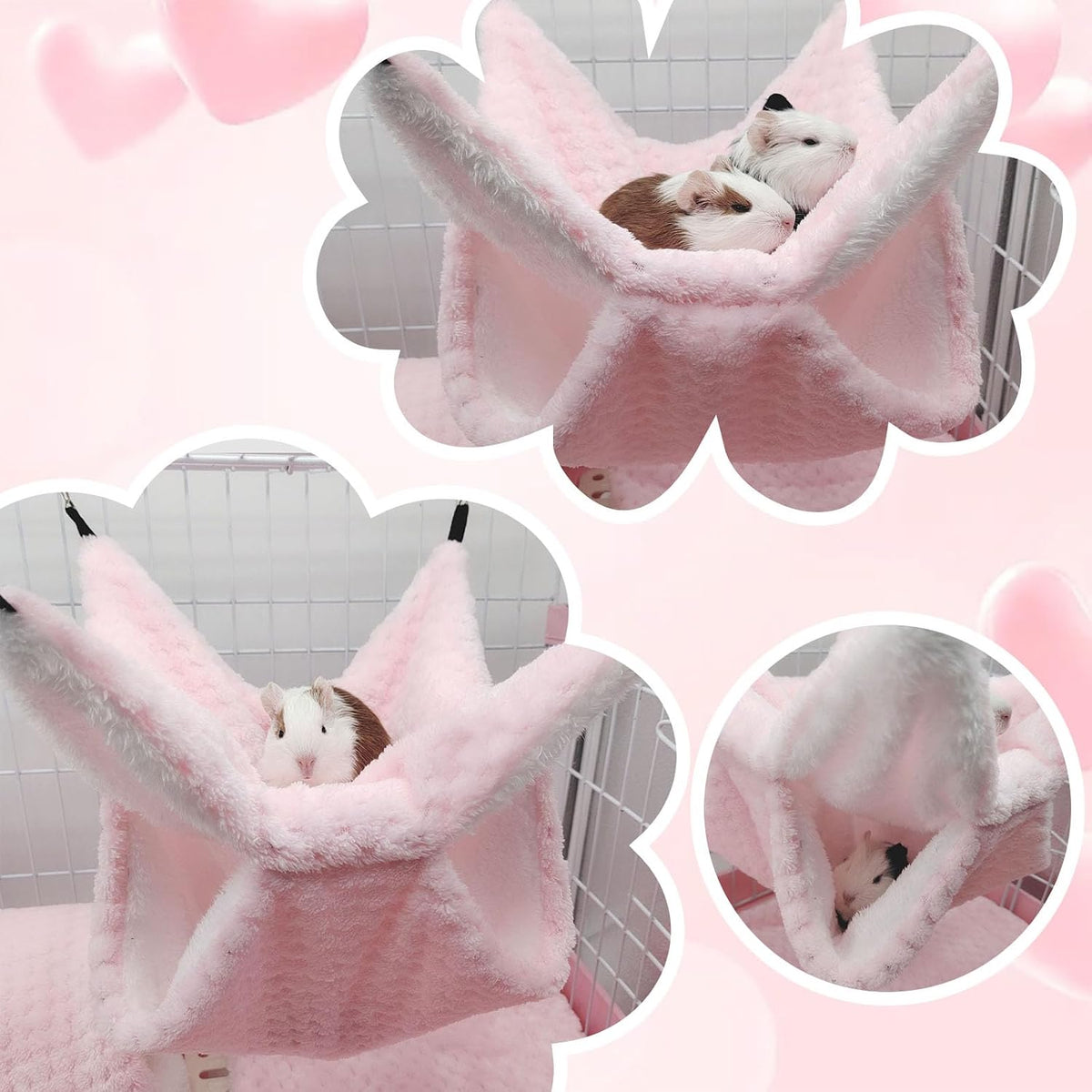 Yanmucy Double-Layer Fleece Rat Hammock House - Warm Soft Guinea Pig Hideout for Cage Accessories - Ferret Hamster Sleeping and Playing Hammock for Small Animals (Pink)