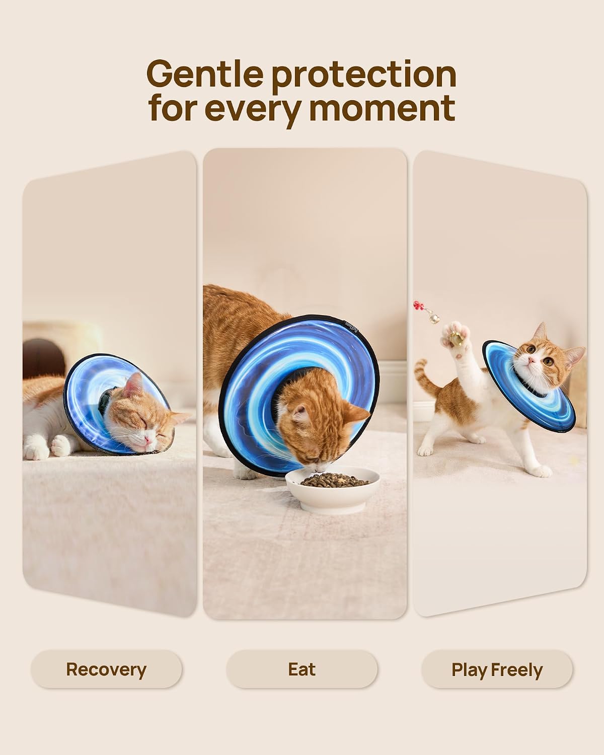 PetThem Soft Cat Cone Collar, Adjustable Cat Recovery Collar, After Surgery Protection, Waterproof & Easy to Clean, Lightweight Elizabethan Collar for Cats and Small Dogs (Astral Depth, S)