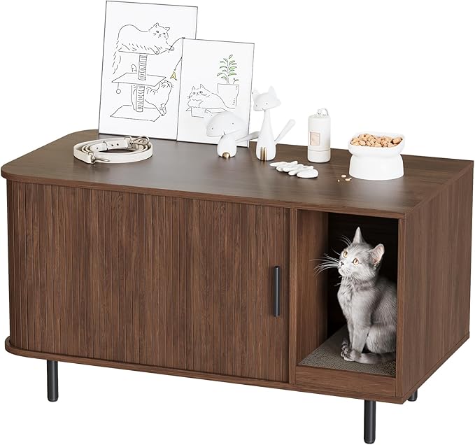 Cat Litter Box Enclosure with Cat Scratch Pad, Sliding Door, 37.4" Litter Box - Image 9