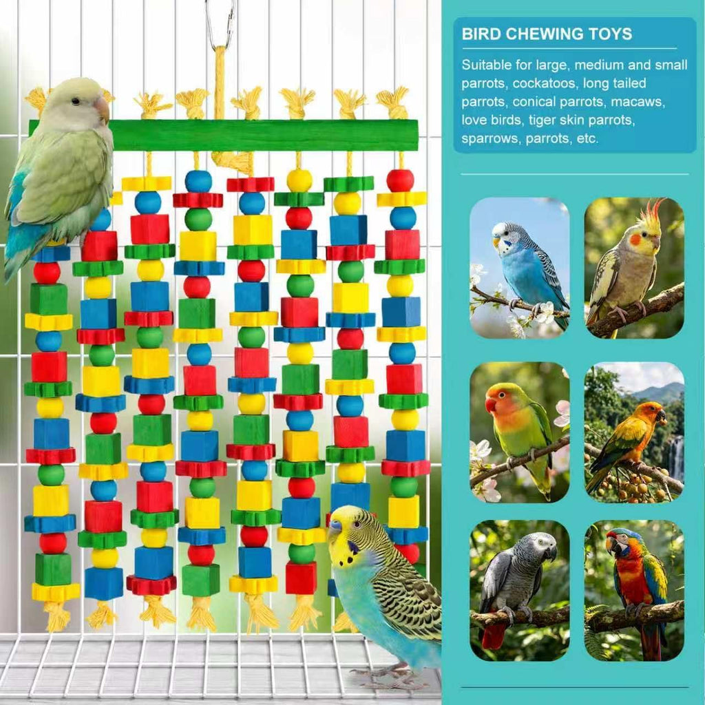 Large Parrot Toy, Natural Wood Bird Toys Bird Chewing Toys for Macaws, African Grey, Cockatoos, Amazon Parrots, Conures, Lovebirds, Budgies