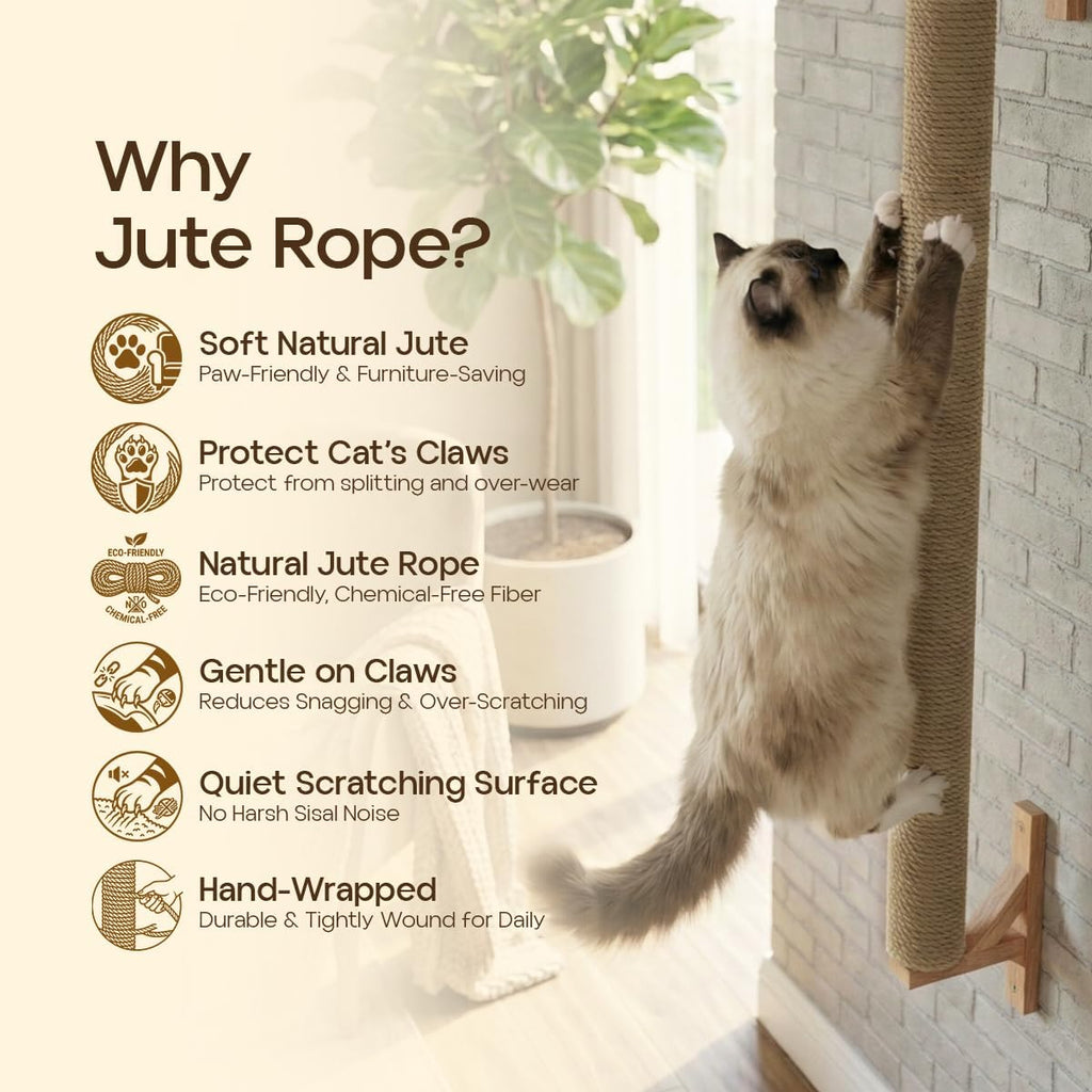 Wall Mounted Cat Scratcher 34'' Jute Cat Scratching Post Tree Kitten Sturdy Climbing for Indoor Cats Vertical Tall wall mounth Fiber cat Scratch Posts Tower cat Climbing wall Systems (M)