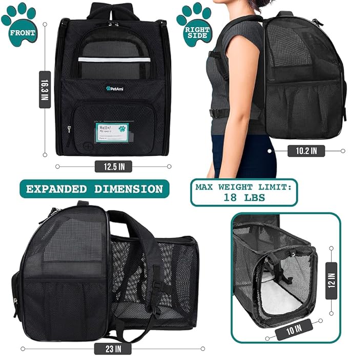 PetAmi Dog Cat Backpack Carrier, Expandable Pet Carrier Backpack - Image 2