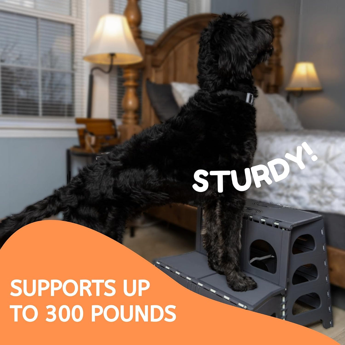 Bee Neat Foldable Dog Stairs, Collapsible Pet Step Ladder, Supports 300lbs