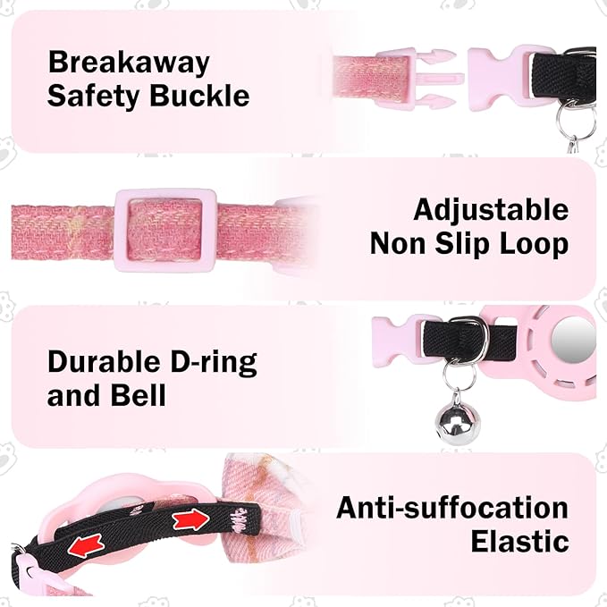 Airtag Cat Collar with Bells and Bowtie -Safety Elastic Band Kitten Collar - Image 5