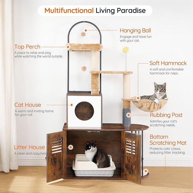 HOOBRO Cat Tree with Litter Box Enclosure, All-in-One 31.5" Cat Tower with - Image 4