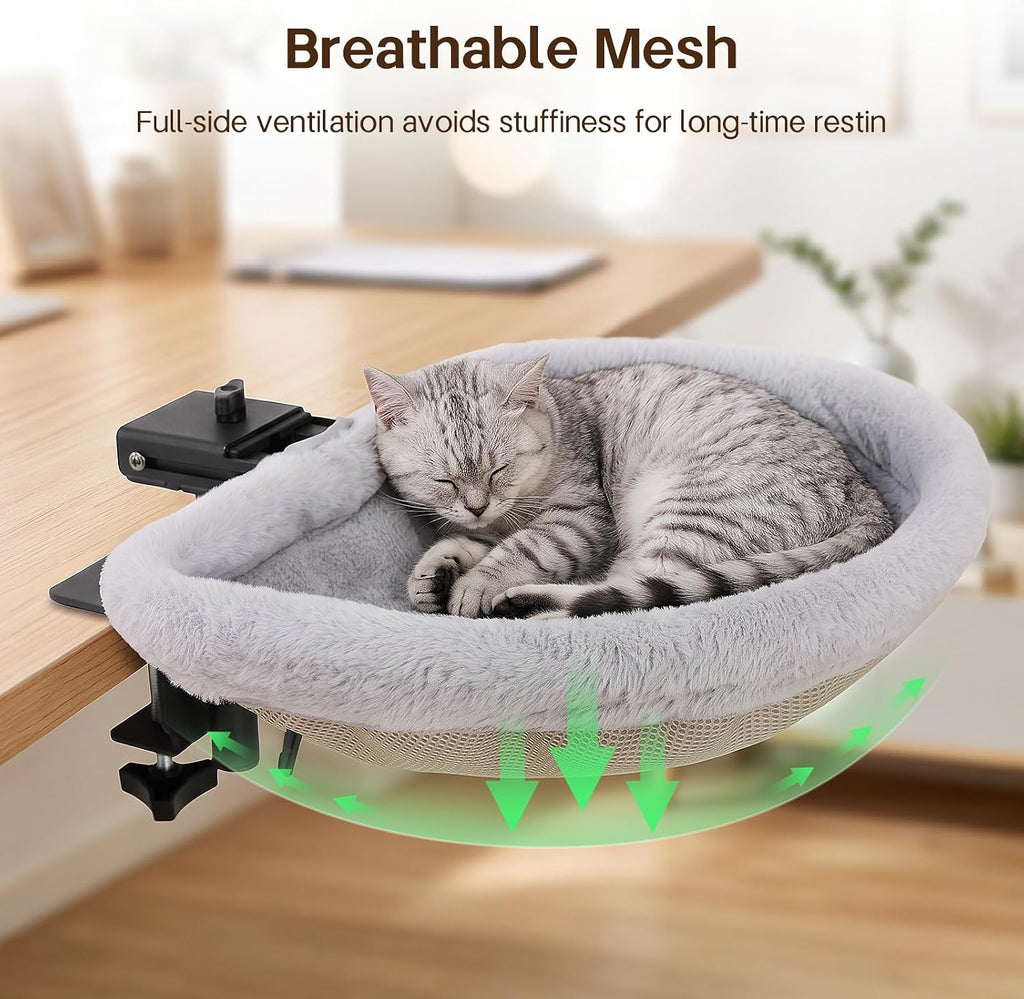 Desktop Cat Hammock, One-Click Fold Table Edge Cat Bed, Holds 40 lbs