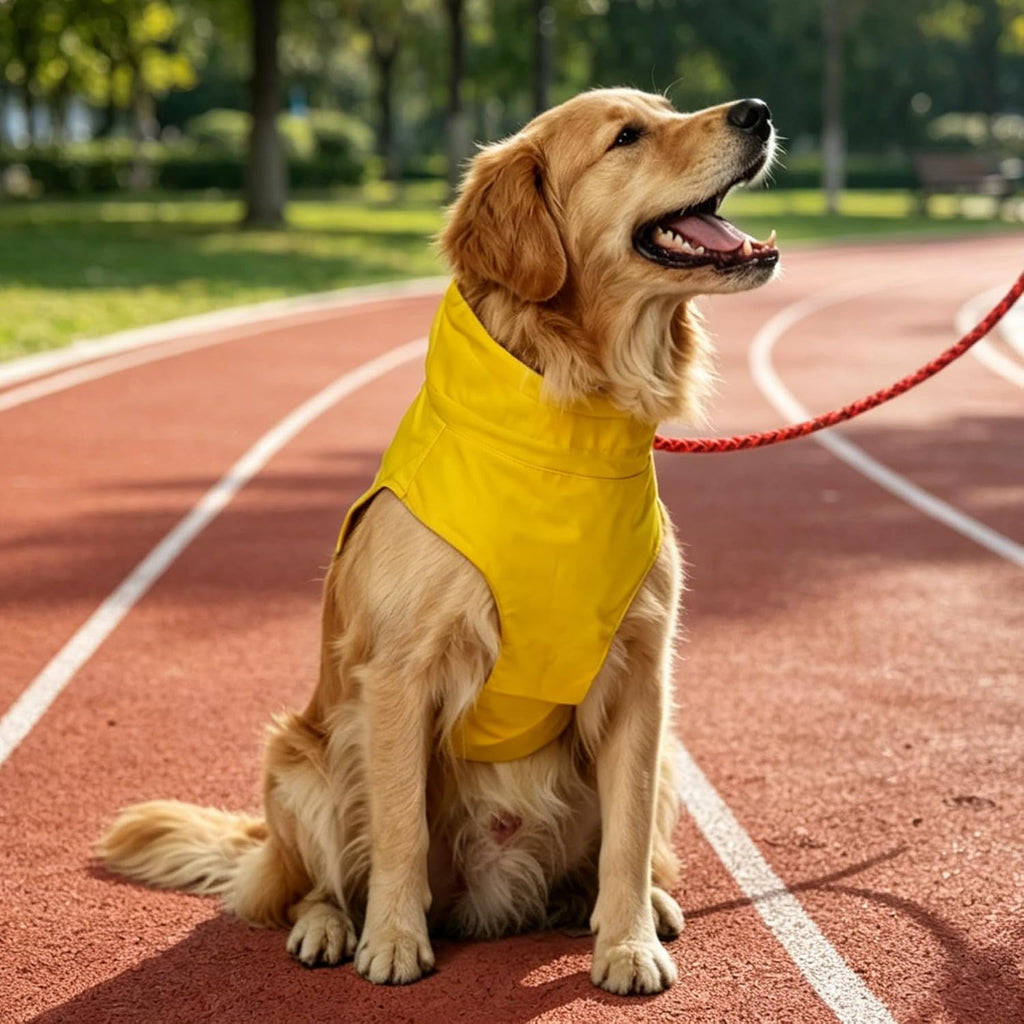 Waterproof Dog Raincoat, Adjustable Lightweight Dog Rain Jacket with Reflective Strip Leash Hole for Small Medium Large Dogs (Yellow, Medium(13-22lb))