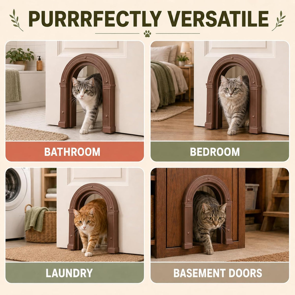 Cat Door for Interior Doors Large Cat Door for Cats Up to 25 lbs No-Flap