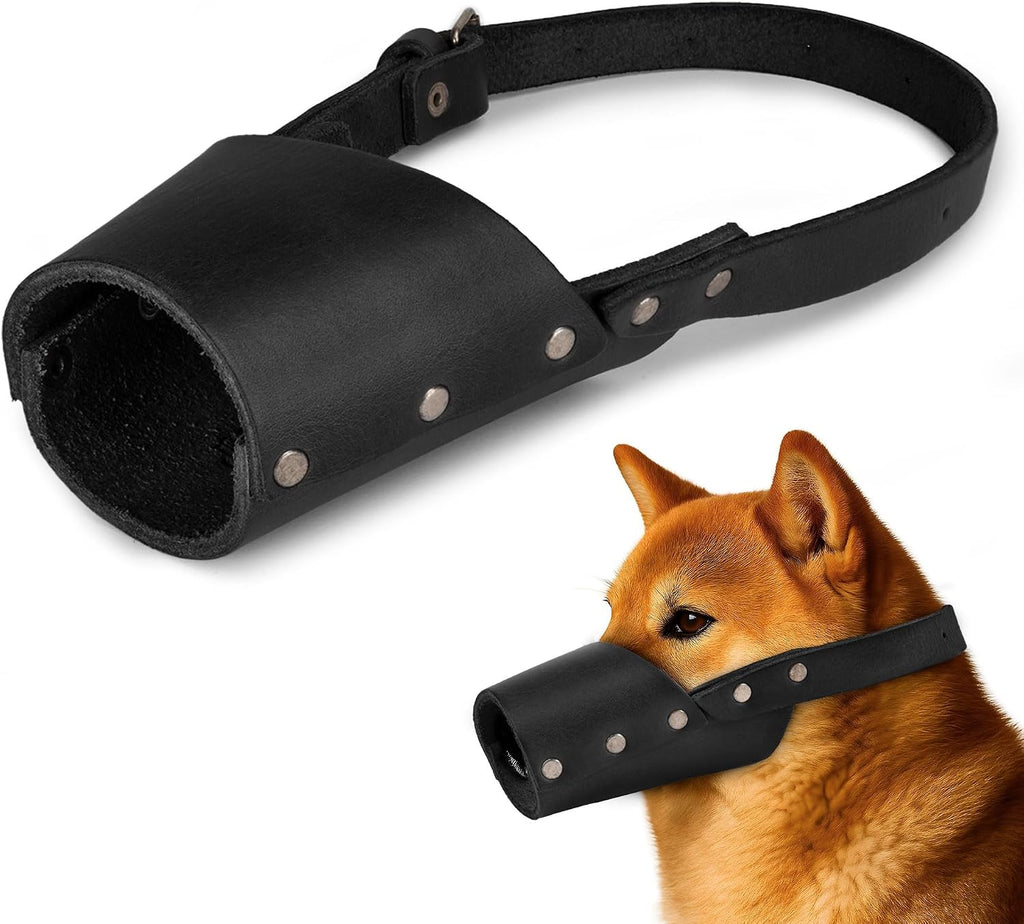Taco Dog, Leather Dog Muzzle Guard Handmade from Full Grain Leather - Secure Training Cover, Mouth Guard Mask Prevents Biting Chewing (Bourbon Brown, Medium)
