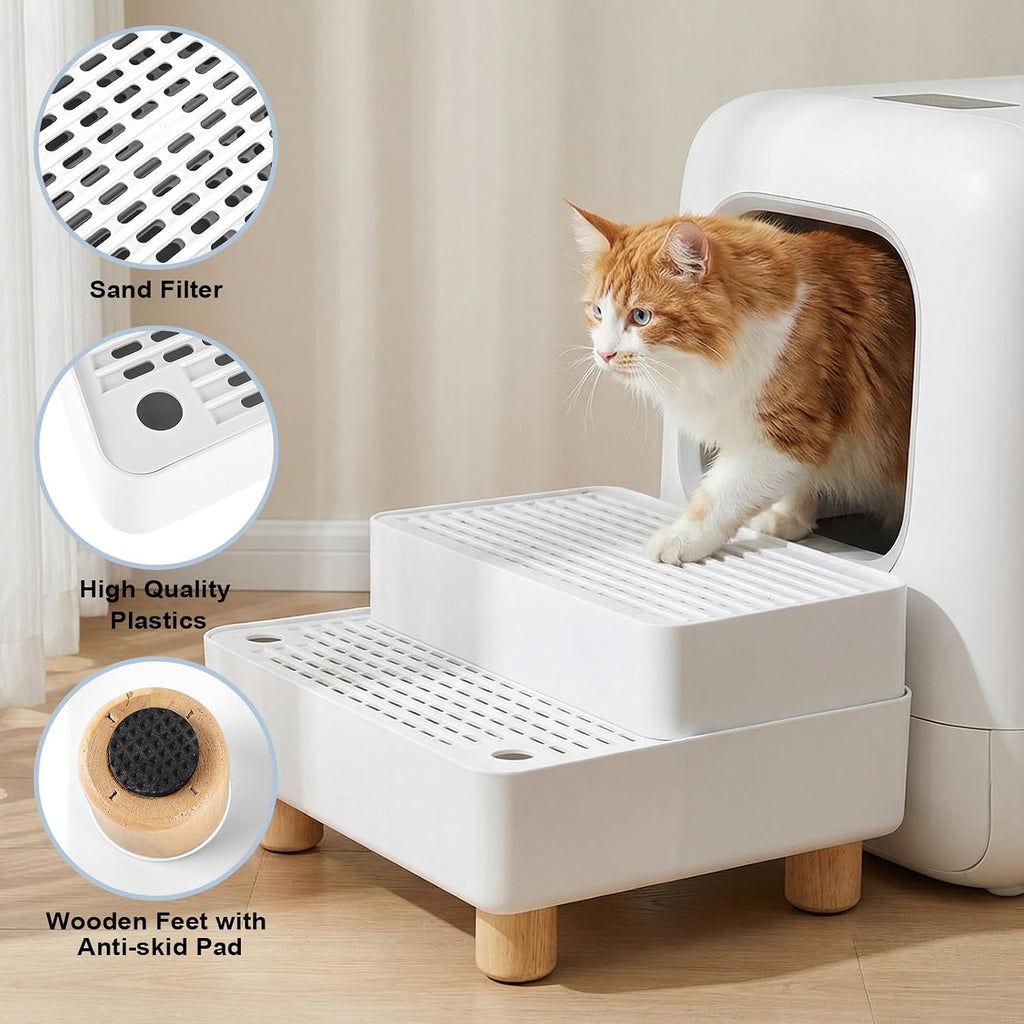 Adjustable Litter Box Step, Cat Ramp for Litter Box, 2 Steps, White