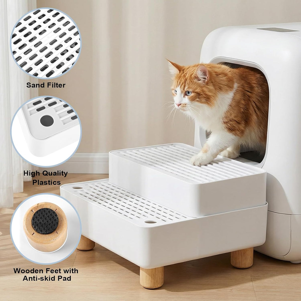 Adjustable Litter Box Step, Cat Ramp for Litter Box, 2 Steps, White