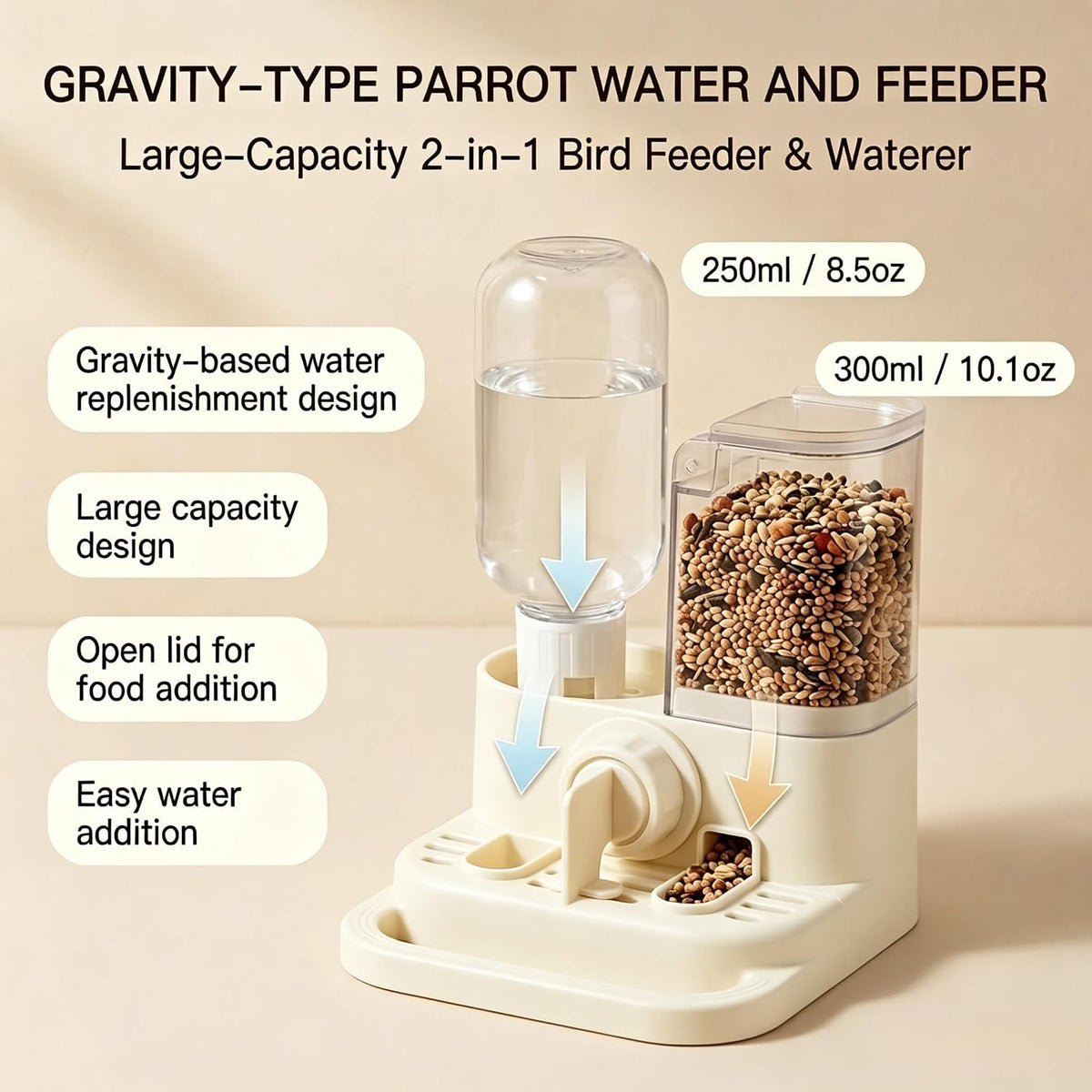 Spill-Proof 2-In-1 Bird Feeder & Gravity Waterer With Dry/Wet Divider