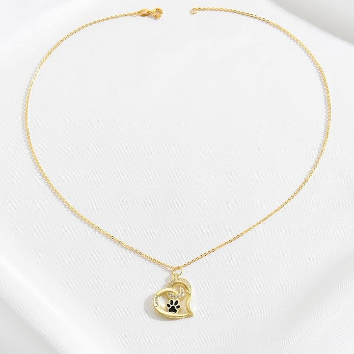 Personalized Cute Dog Cat Paw Name Necklace Forever Love Custom Heart Pendant - Image 6