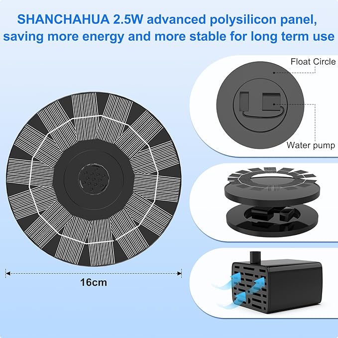 2.5W Solar Bird Bath Fountain Pump, Solar Fountains, Solar Powered Water - Image 8