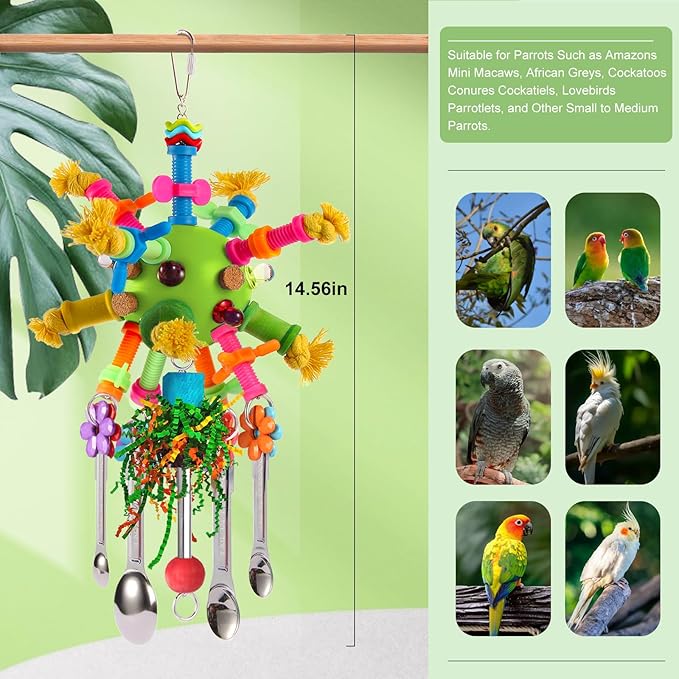 Parrot Toys Bird Toys Perch Pullable Stainless Steel Spoons Colorful Acrylic - Image 2