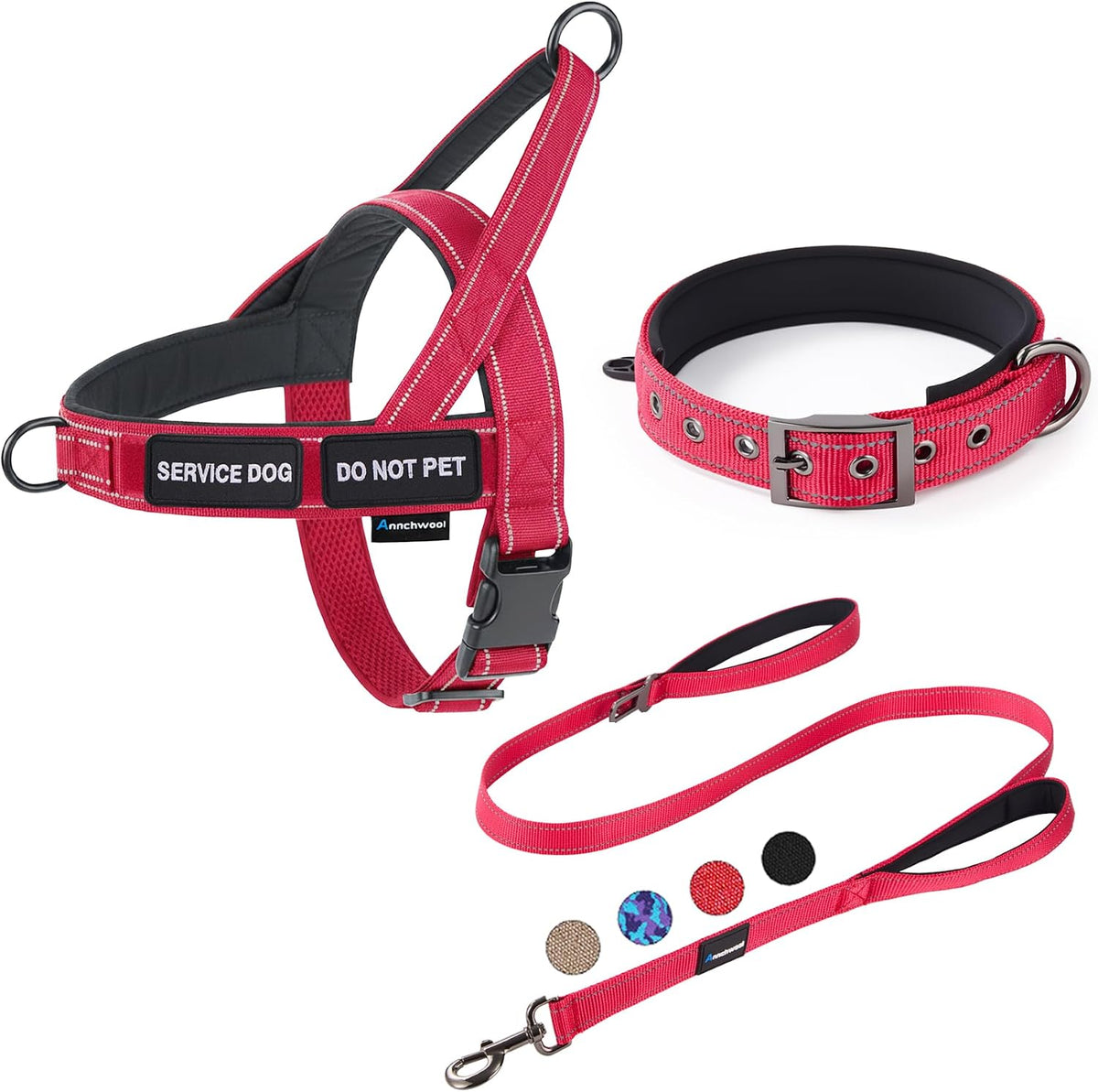 Annchwool No Pull Dog Harness,Heavy Duty Reflective Collar & Leash Set-Leash with Double Handle & Car Seatbelt Clip-Easy Control for Walking Training Medium Large Size Dogs(Brown,L)