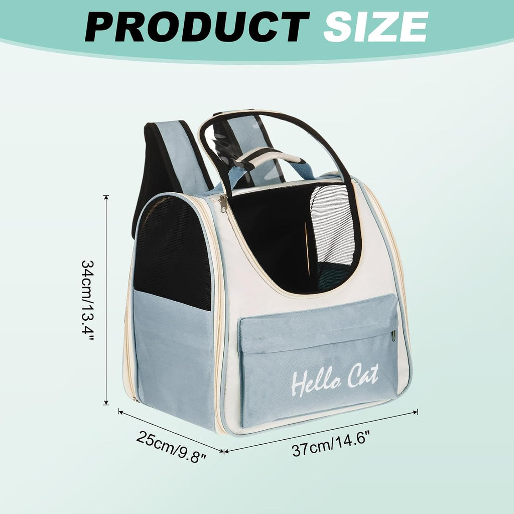 Cat Backpack Carrier, Large Space & Breathable, Ventilated Mesh Design Pet Backpack for Cats or Small Dogs, Intended for Hiking/Camping/Traveling (Blue, 14.6"x9.8"x13.4")