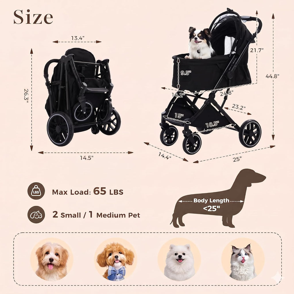 MUTTROS Pet Stroller for Dogs & Cats, 66lbs, Black
