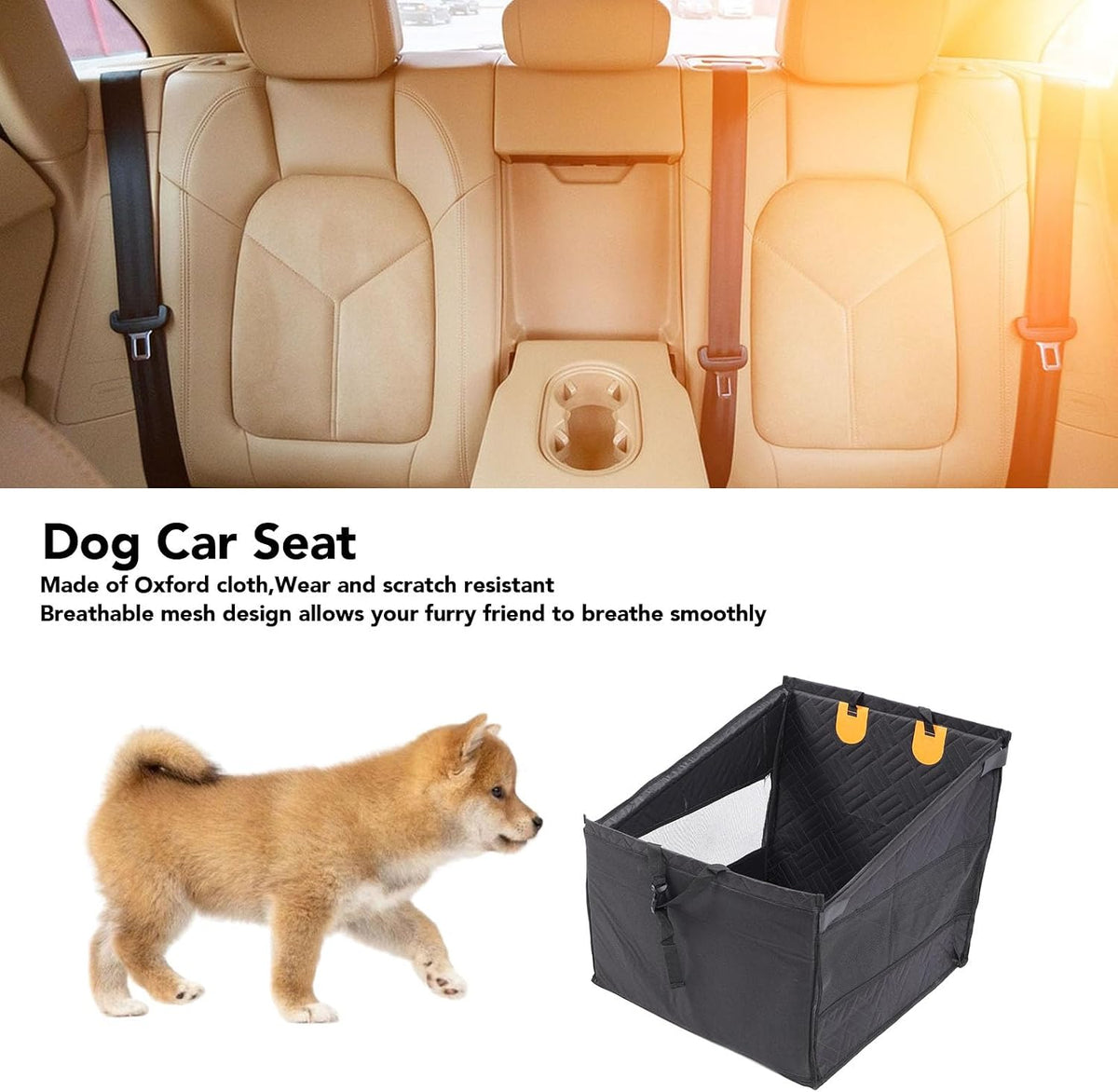 Dog Car Seat, Dog Car Carrier Oxford Cloth Dog Booster Seat Puppy Car Seat Travel Carrier Cage with Breathable Mesh for Small Medium Dogs 59x51.5x56cm