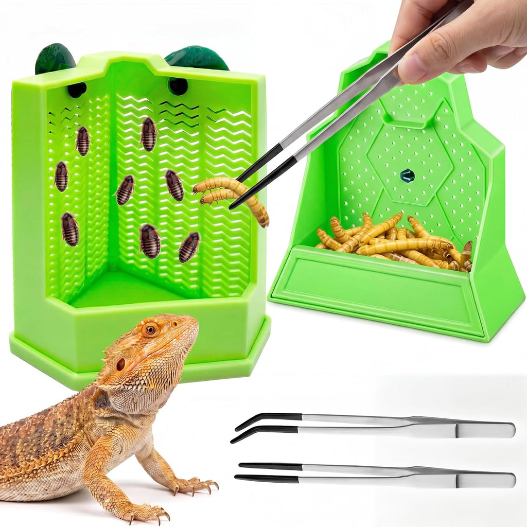 Reptile Feeder Combo Set, 2 Pack Bowls with 2 Pack 10.6" Tongs