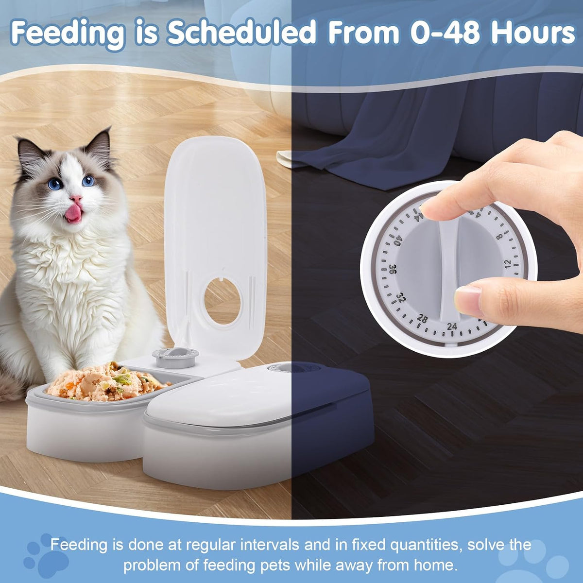 Automatic Cat Feeder 2 Meal, Large Capacity Dog and Cat Feeder, Detachable Pet Food Dispenser, 48H Timed Wet Dry Automatic Pet Feeder for Cat and Dog