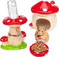 Ceramic Hamster Cage Accessories: Set Include Mushroom Hamster Hideout, Water Bottle and Food Bowl, Ideal for Gerbils and Guinea Pigs