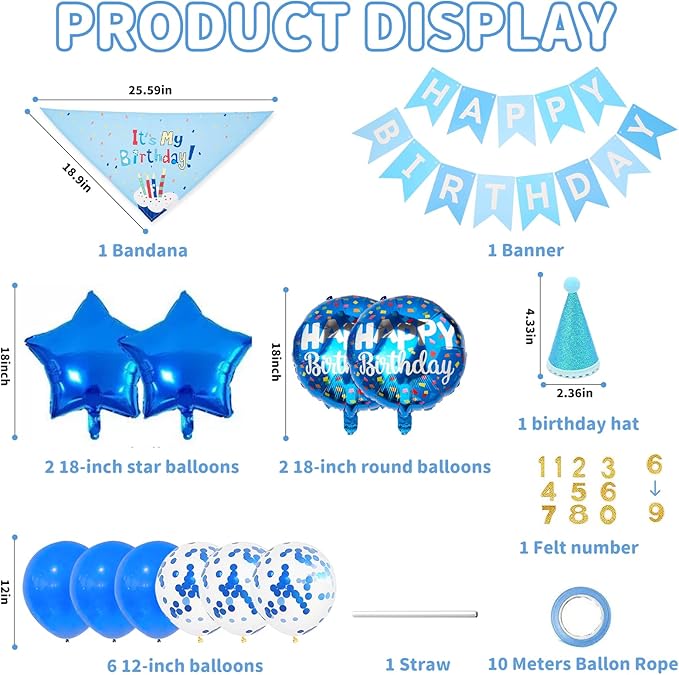 Dog & Cat Birthday Party Decorations Set Include Bandana, Adjustable Hat - Image 5