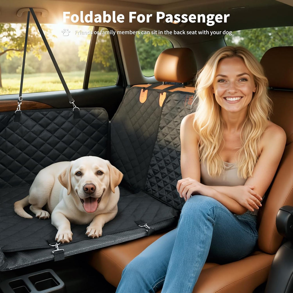 HOTEAGLE Pet Car Seat Cover with 3 Separate Hard Bottom Plates, Ideal for Car/SUV/Small Trucks, Back Seat Extender for Dogs Holds 400lbs, Black
