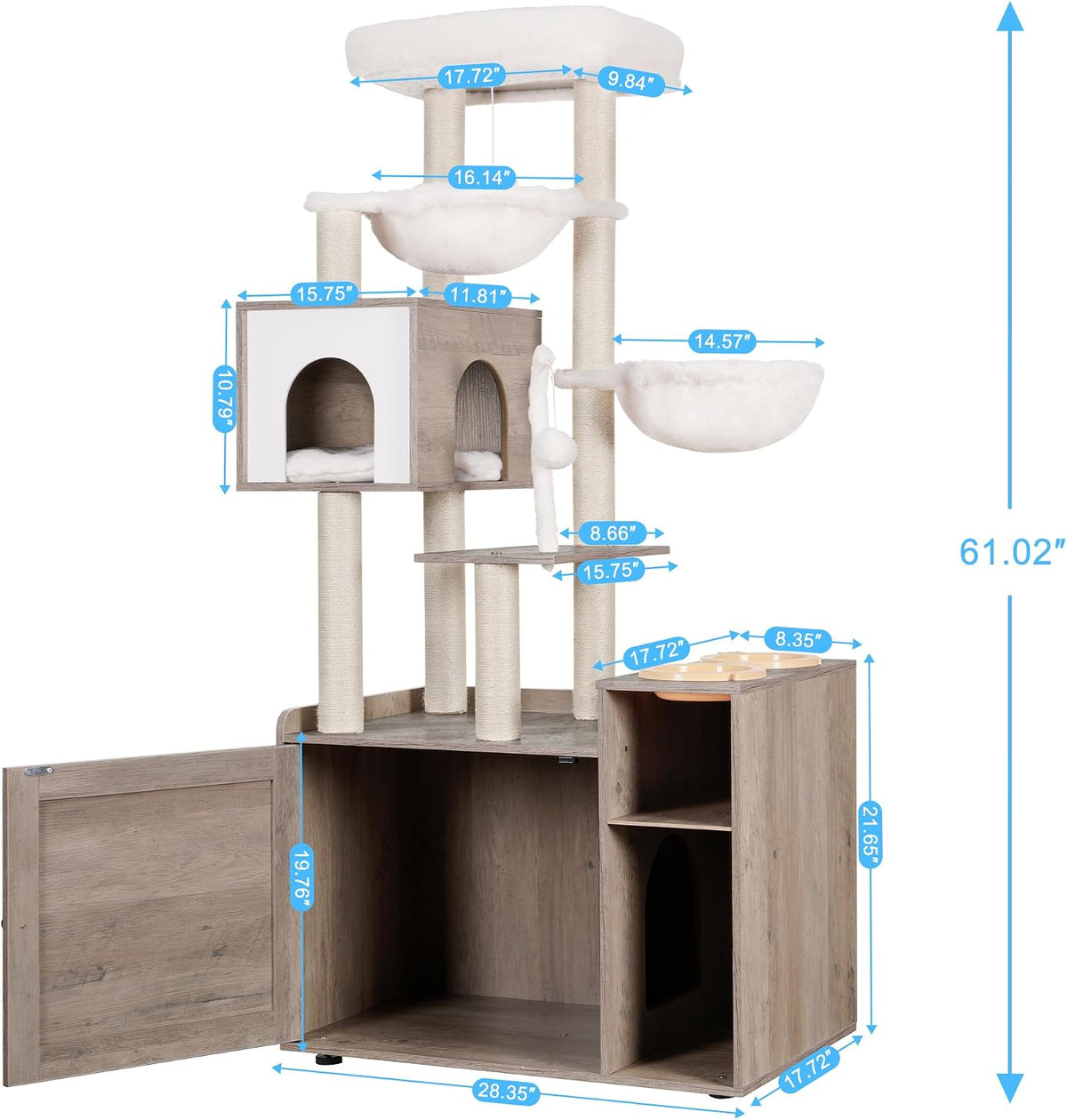 Hey-brother Cat Tree Tower, Wooden Litter Box Enclosure and Condo, MPJ115SG
