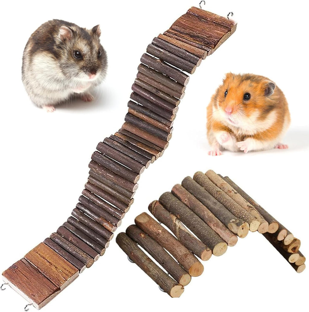 PINVNBY Bendy Hamster Climbing Ladder Bridge Long Natural Wooden Rat Fence