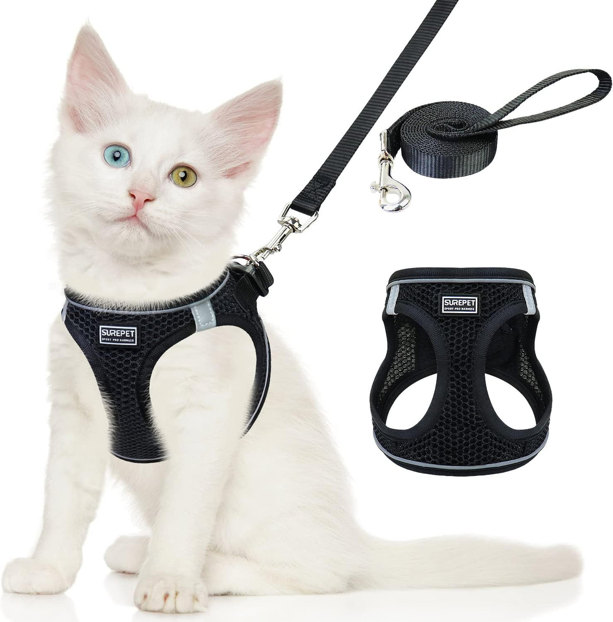 Cat Harness and Leash Set for Walking Escape Proof,Adjustable Soft Kittens Vest with Reflective Strip for Small Cats,Easy to Control