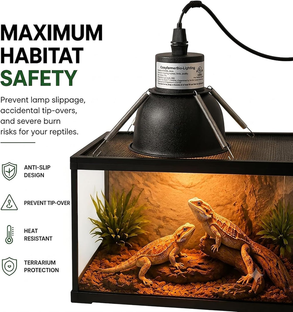 Reptile Lamp Fixture Mounting Spring Clips, Secure Heavy Duty Heat Light Holder Stabilizer for Terrarium Mesh Screen Top, Fits 5.5 Inch Deep Dome Lamp, Anti-Tip Safety Clip Kit (2, Black)