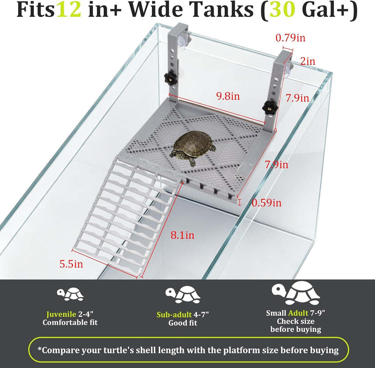 Hanging Turtle Basking Platform with Food Tray for 30-75 Gal Aquariums
