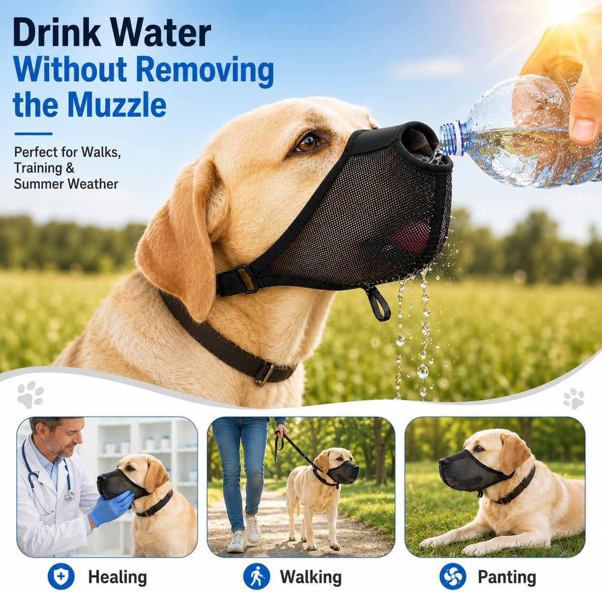 Dog Muzzle, Soft Air Mesh Muzzles for Medium Sized Dogs, Breathable Dog Mussels for Scavenging Biting Licking & Barking, Adjustable Mouth Guard with Front Opening, Allows Panting and Drinking(Black,M)