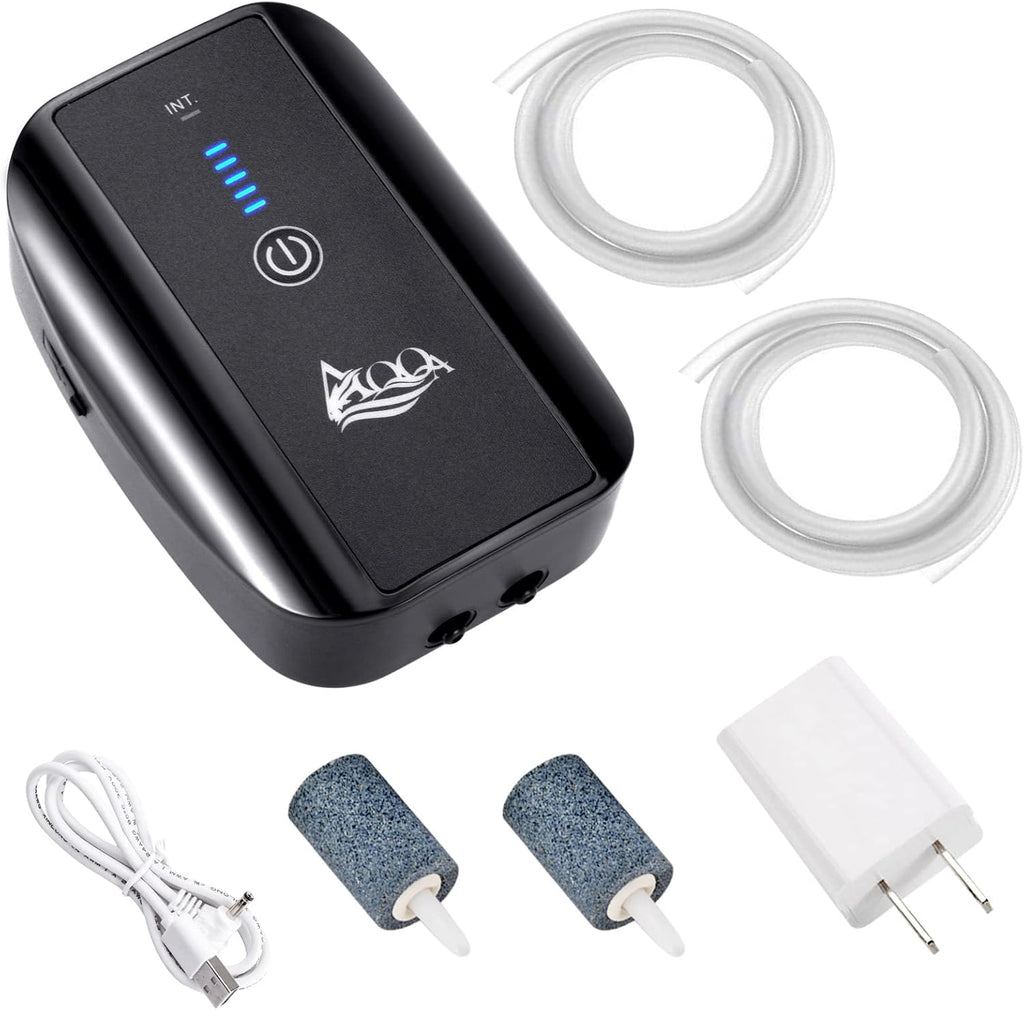 AQQA Aquarium Air Pump, Battery Rechargeable Portable Bubbles Oxygen Pump