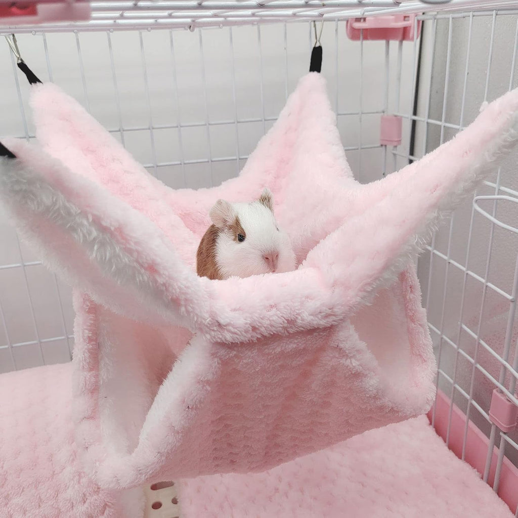 Yanmucy Double-Layer Fleece Rat Hammock House - Warm Soft Guinea Pig Hideout for Cage Accessories - Ferret Hamster Sleeping and Playing Hammock for Small Animals (Pink)