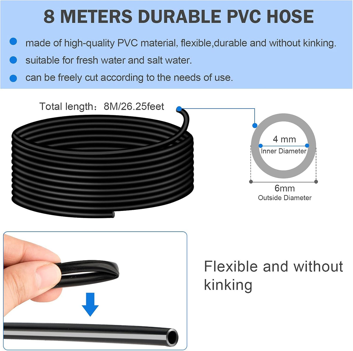 aquarium air pump accessories set-9.84/26.25/101.71 feet aquarium airline tubing hose,check valves,air stones and connectors of I,L,T shape (26.25 feet hose 8 stone 8 check valve 12 connector)