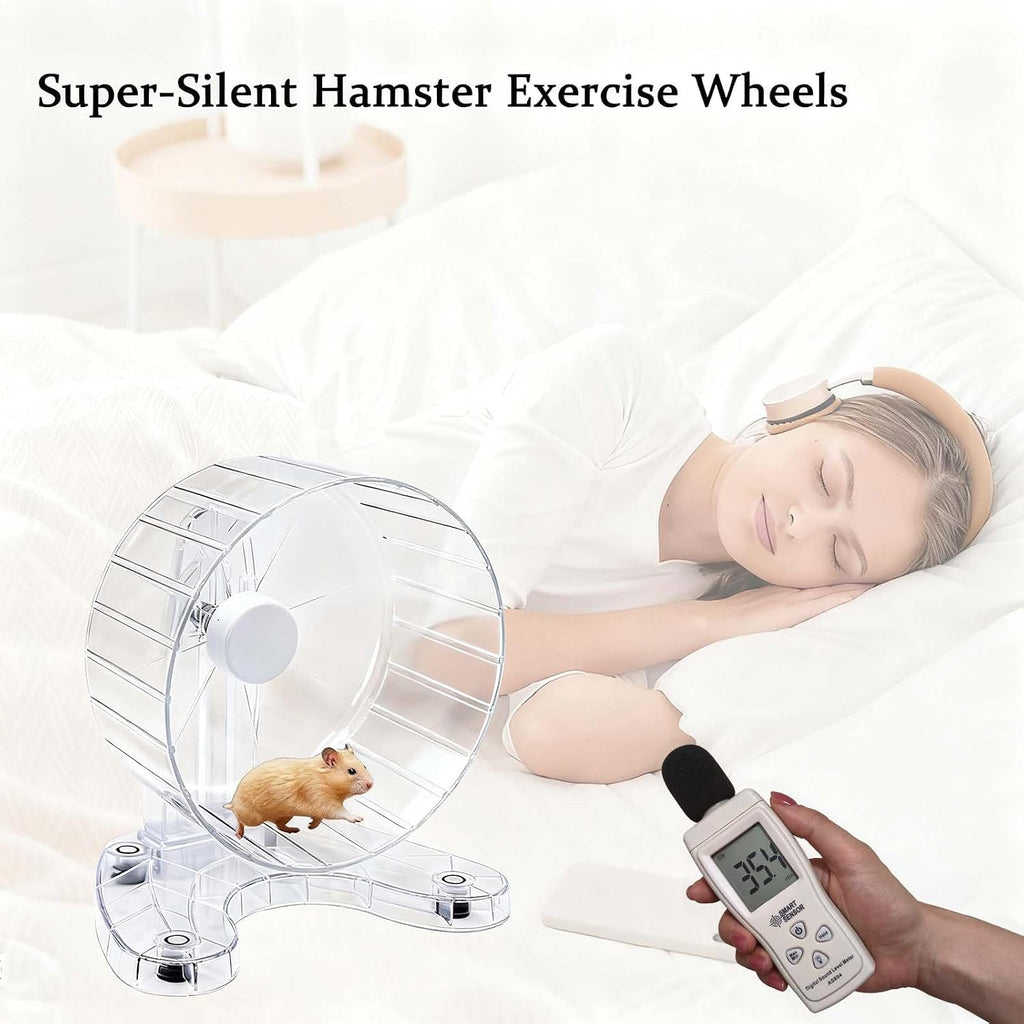 6.5" Hamster Exercise Wheel with Drinking Bottle, Hamster Exercise Wheel for Gerbils, Syrian & Dwarf Hamsters, Chinchillas, Hamster Running Wheel Noiseless Spinning Design for Other Small Pets, Clear