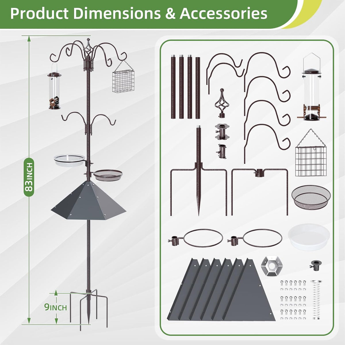 83" Squirrel Proof Bird Feeder Pole Kit with Metal Baffle